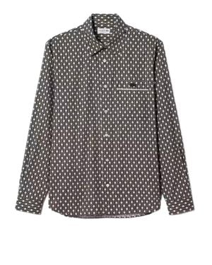 Lacoste Micro-Patterned Long-Sleeve Shirt With Classic Collar And Subtle Trim - Gray