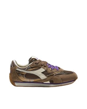 Diadora Stonewash Pigskin Leather Mesh Sneakers - Brown