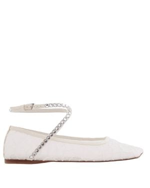 AMINA MUADDI Ane Crystal Lace Flats - White