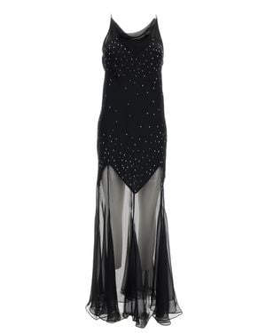 Rabanne Rhinestone-Embellished Semi-Sheer Long Dress - Black