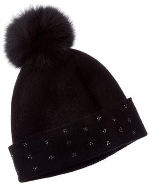 Forte Cashmere Crystal Cuff Cashmere Hat - Black
