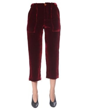 Jejia Burgundy Velvet Cropped Pants - Red