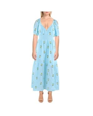 Betsey Johnson Riley Embroidered Cotton Maxi Dress - Blue