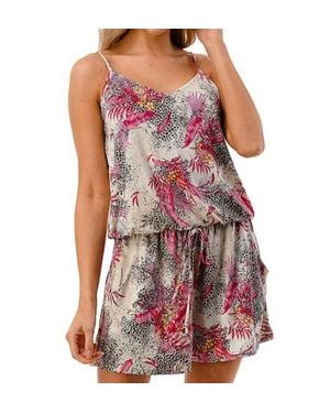 Ariella Tropic Vibes Spaghetti Strap Romper - Red