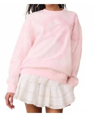 LoveShackFancy Palo Sequin Bow Fleece Pullover Sweatshirt - Pink