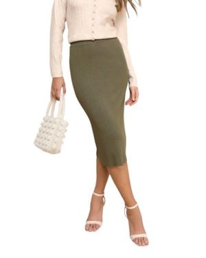 Wishlist Thick Ribbed Midi Back Slit Sweater Skirt - Green