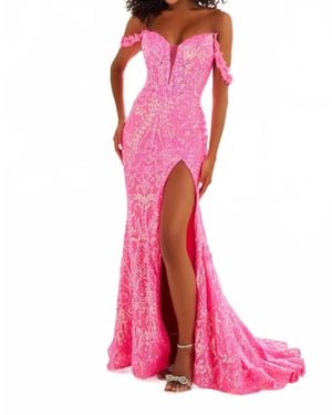 Ellie Wilde Off-The-Shoulder Floral Accent Prom Dress - Pink