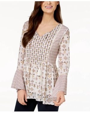 Style & Co. Mixed Print Peasant Top - Natural