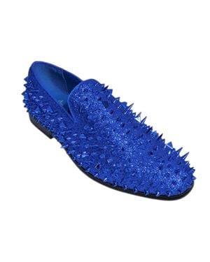 Royal Shoes Glitter Studded Spike Loafers - Blue