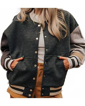 Easel Varsity Style Bomber Jacket - Black