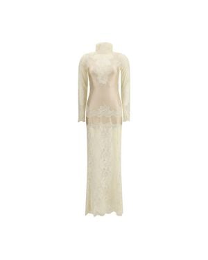 Rabanne Laced Ivory Long Dress - Natural