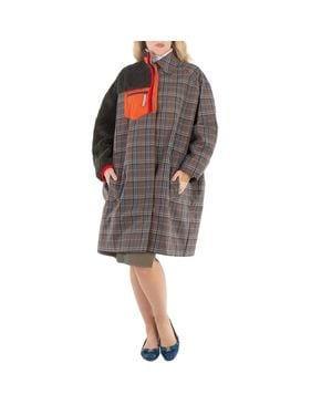 Kolor Ladies Glen Plaid Paneled Single-Breasted Coat - Gray