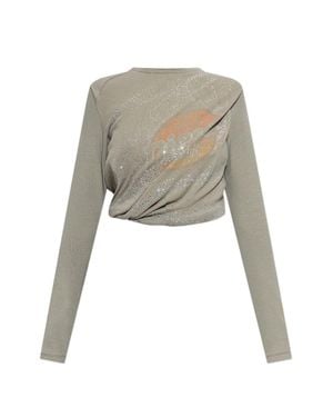 DIESEL Draped Long-Sleeved Top With Sparkling Embellishment - White