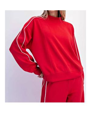 Rae Mode Modal Striped Mock Neck Crewneck Top - Red