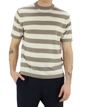 Cruna Short-Sleeved Horizontal Neutral Tone Striped T-Shirt - Multicolor