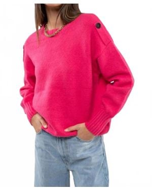 Blu Pepper Button Tab Shoulder Pullover Sweater - Red