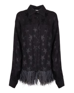 Shirtaporter Feather Trim Star Pattern Shirt - Black