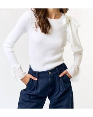 Lalavon Long Sleeve Bow Sweater Top - White
