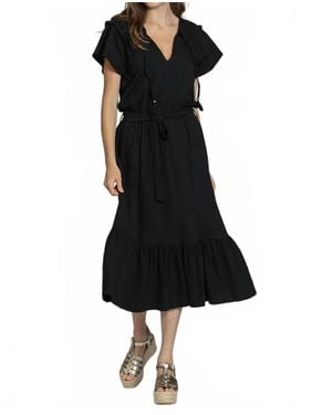 Apny Short Sleeve Dress With Smocking Detail - Black