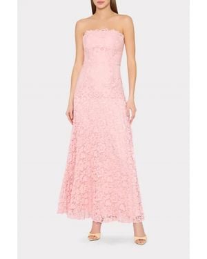 MILLY Norelle Mixed Laces Pleated Maxi Dress - Pink