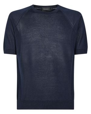 Tagliatore Lightweight Crew Neck T-Shirt With Raglan Sleeves - Blue