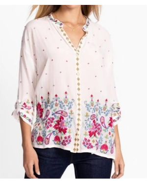 Johnny Was Audrey Mandarin Collar Shirt - White