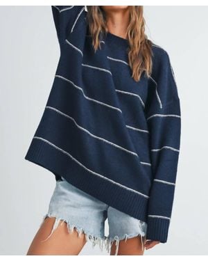 Buttermelon Pinstripe Oversized Knit Sweater - Blue