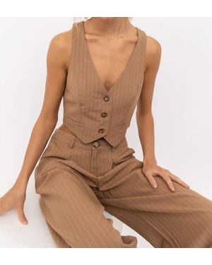 Pretty Garbage Penny Pinstripe Vest - Brown
