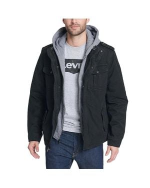 Levi's Trucker Jacket Cotton Blend Sherpa Lined Hooded Mot32 - Black