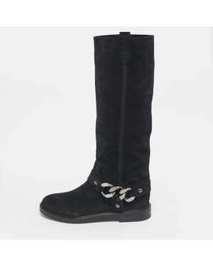 Casadei Suede Chain Detail Knee Length Boots - Black