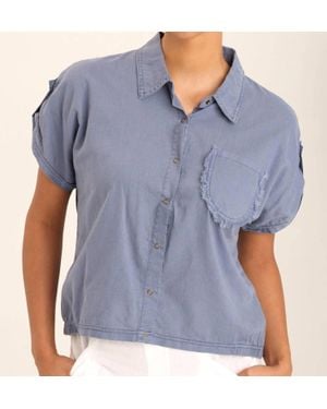XCVI Abner Dolman Sleeves Linen Top - Blue