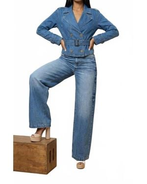 Veveret Cropped Double-Breasted Trench Jacket - Blue