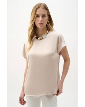 Joseph Ribkoff Satin And Silky Knit Straight Top - Natural
