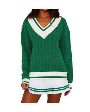 Beach Riot V Cable Sweater - Green