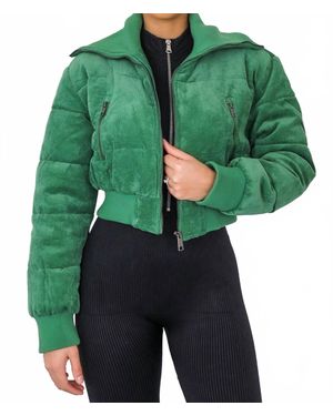 SurelyMine Keep Up With Me Crop Corduroy Full Zipper Puffer Jacket - Green