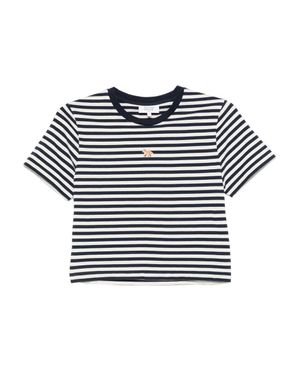 Maison Kitsuné Baby Fox-Embroidered Striped Cropped Top - Blue