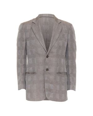 Giorgio Armani Taupe Houndstooth Plaid Notched Lapel Blazer It46 S - Gray