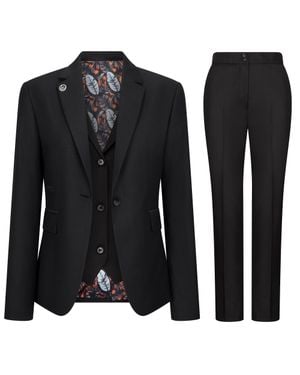 Infinity Leather 3 Piece Tailored Fit Plain Formal Office Suit - Black