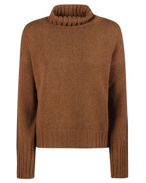 Aragona Ribbed Knit Cashmere Turtleneck Sweater - Brown