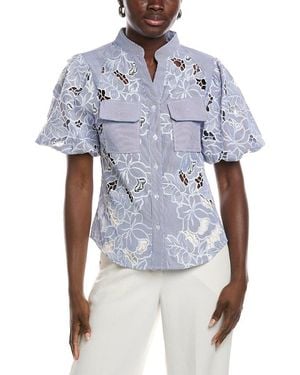 Gracia Eyelet Lace Work Shirt - Blue