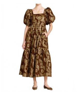 Ivy Jane Metallic Roses Midi Dress - Brown