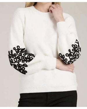 tyler boe Soutach Trim Long Sleeve Sweater - White