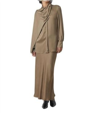 Suncoo Lino Satin Blouse With Draped Collar - Natural