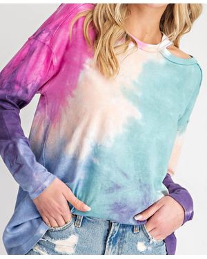 143 Story Shoulder Cut Out Tie Dye Top - Blue