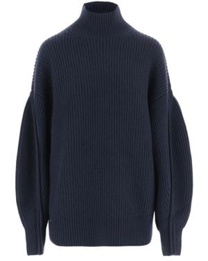 Carven Voluminous-Sleeve Ribbed Cashmere Turtleneck - Blue