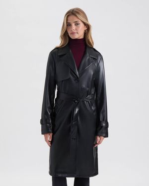 Ellen Tracy Faux Leather Trench - Blue