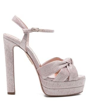 Aquazzura High Block Heel Platform Sandals - Gray
