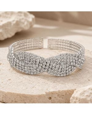 Fashnzfab Braided Rhinestone Pave Cuff Evening Bracelet - Natural