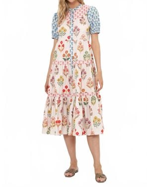 Oliphant Scoop Tiered Midi Dress - Pink