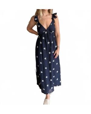 Wishlist Floral Embroidered Midi Dress - Blue